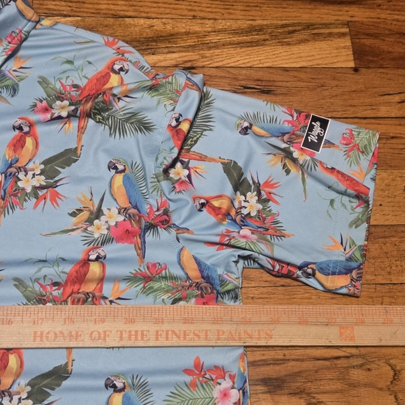Waggle Golf Polo Shirt Mens XL Blue Parrot Flowers AOP Performance Stretch Wick - Picture 3 of 7